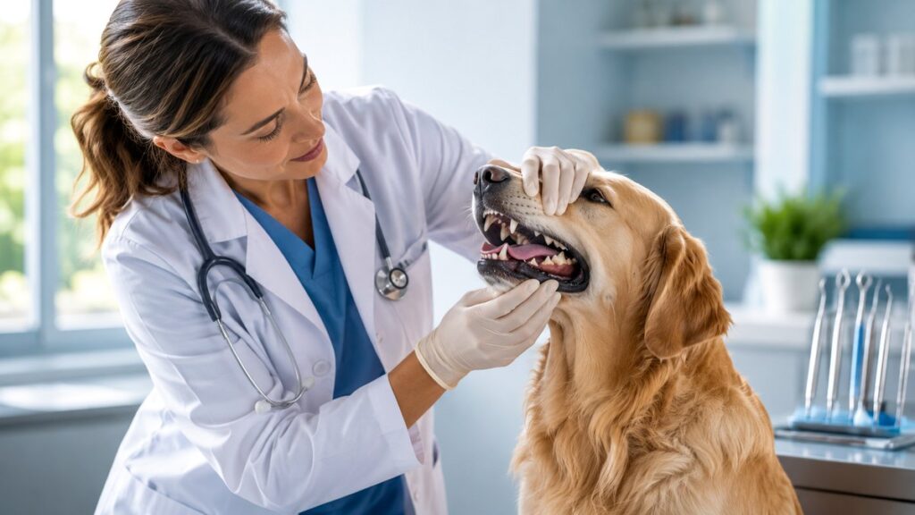 examen dentaire d’un chien chez le vétérinaire