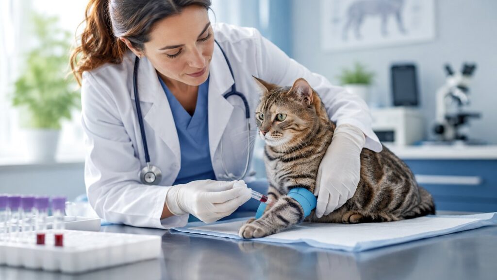 prise de sang chez un chat en clinique vétérinaire