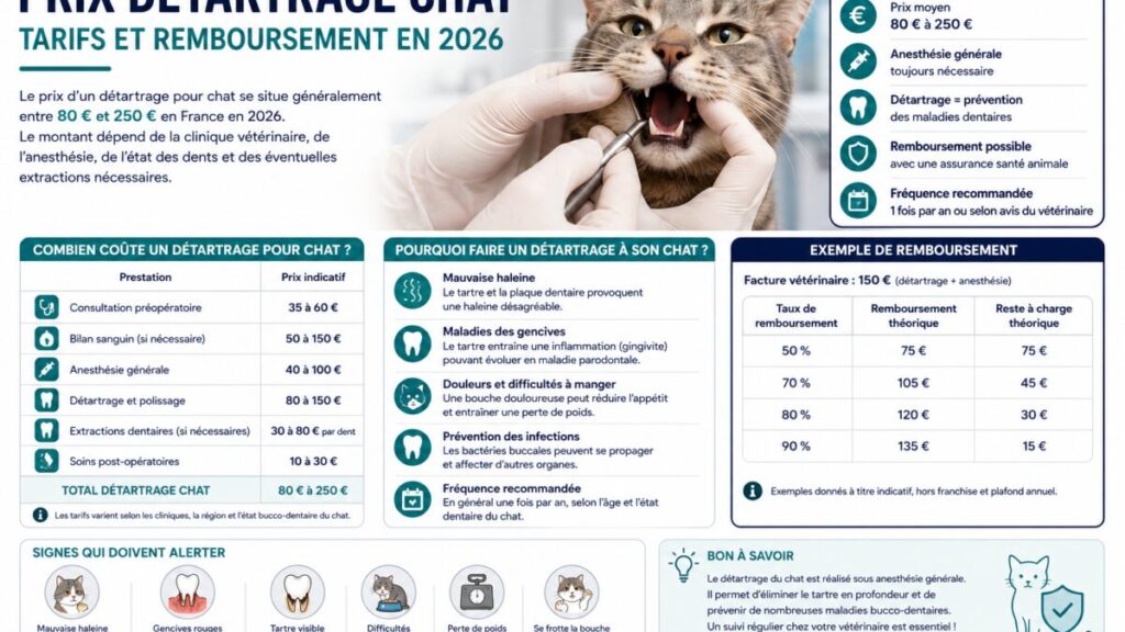 Prix d&rsquo;un détartrage pour chat en France : combien coûte l&rsquo;intervention en 2026 ?