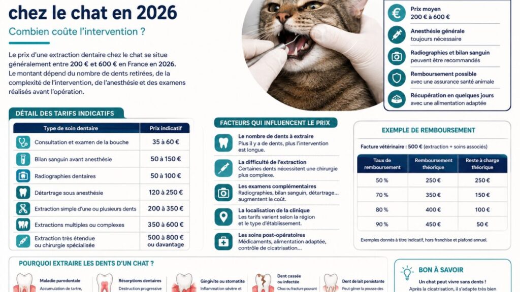 Prix d’une extraction dentaire chez le chat : combien coûte l’intervention en 2026 ?