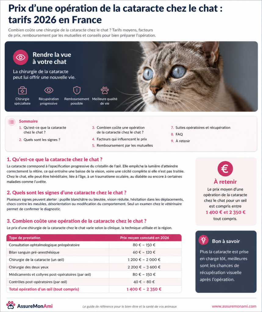 Prix opération cataracte chat en France en 2026