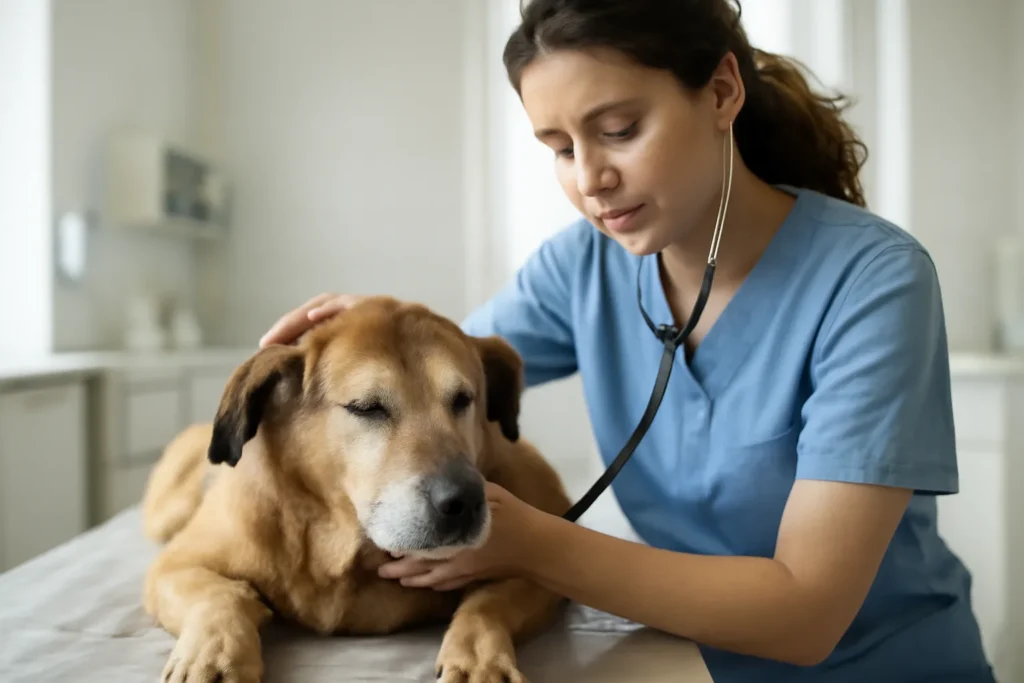 Euthanasie pour chien — accompagnement calme d’un chien en fin de vie