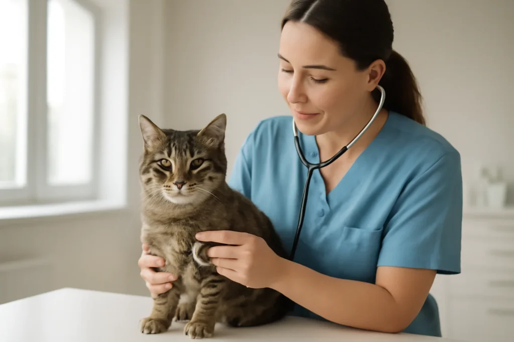Traitement d’une cardiomyopathie chez le chat — auscultation cardiaque d’un chat