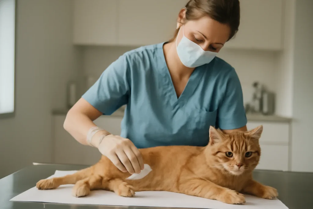 Opération de hernie ombilicale chez le chat — préparation d’un chat pour une chirurgie de hernie