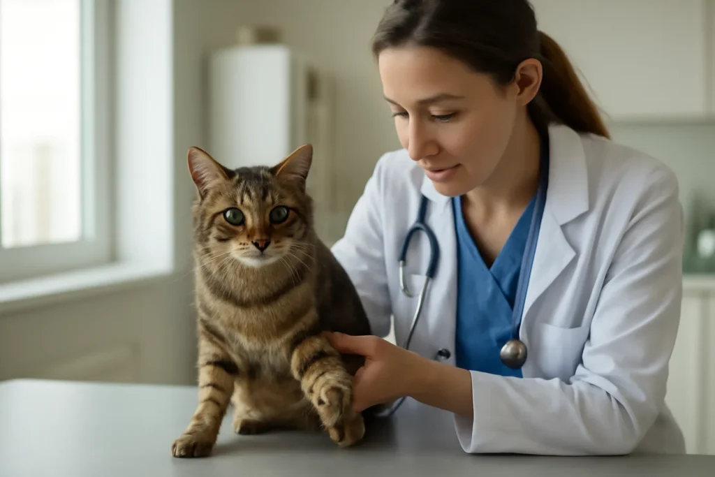 Opération du ligament croisé chez le chat — examen orthopédique d’un chat