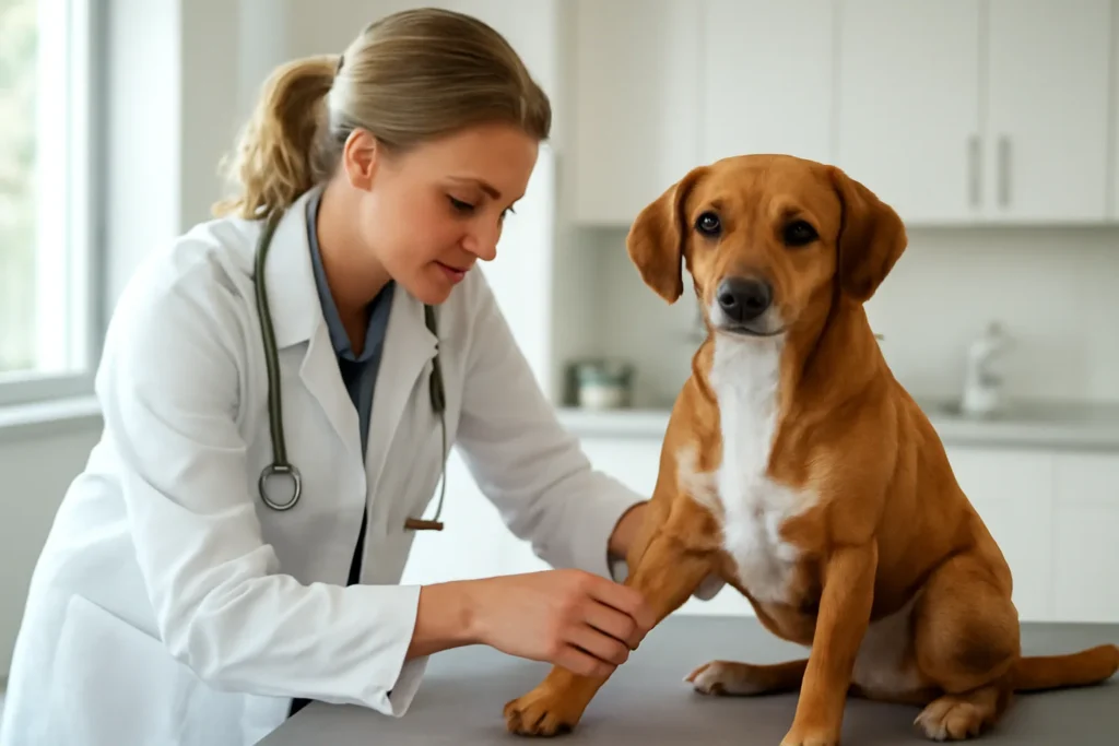 Opération de luxation de la hanche chez le chien — examen orthopédique d’un chien