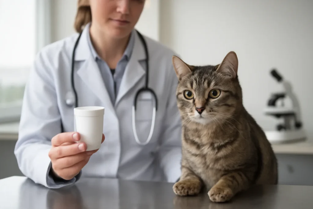 Analyse de selles chez le chat — prélèvement destiné à une analyse vétérinaire