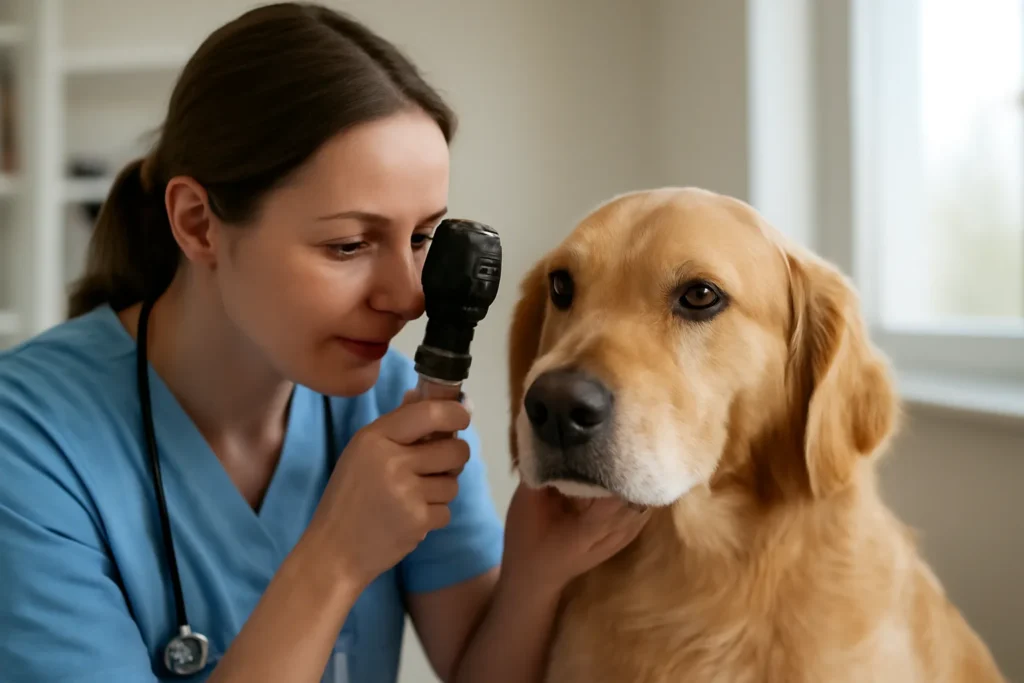 Dépistage des tares oculaires chez le chien — examen ophtalmologique de l’œil d’un chien