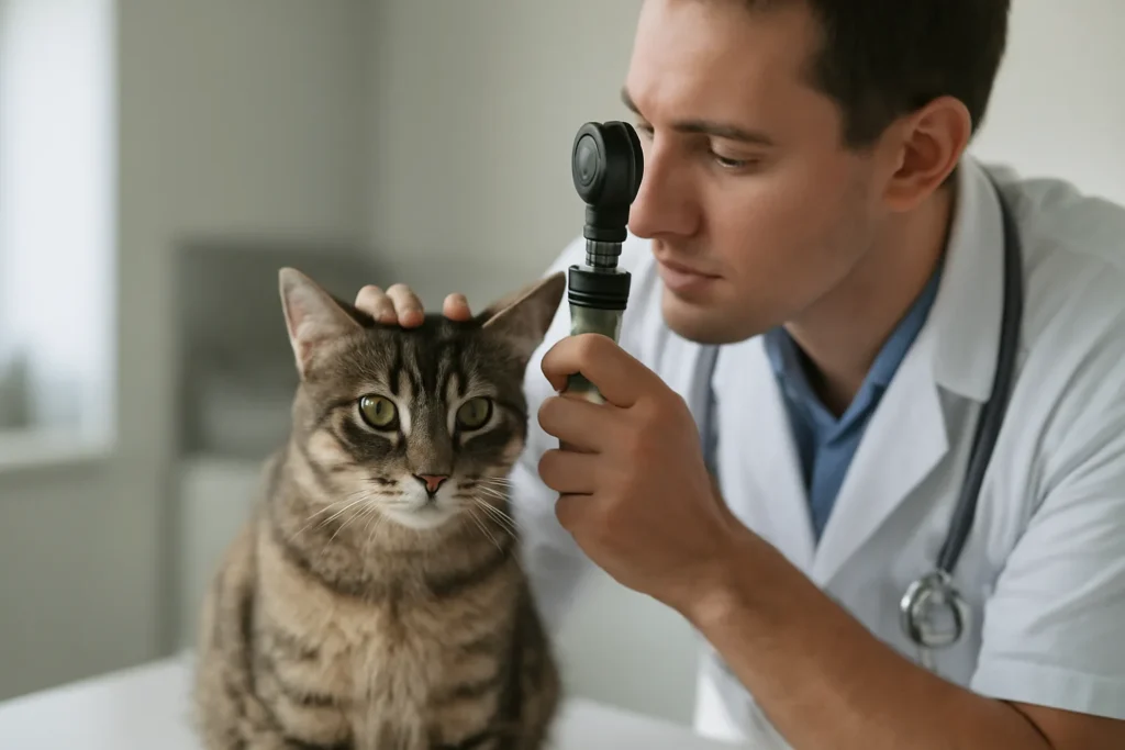 Luxation du cristallin chez le chat — examen ophtalmologique vétérinaire