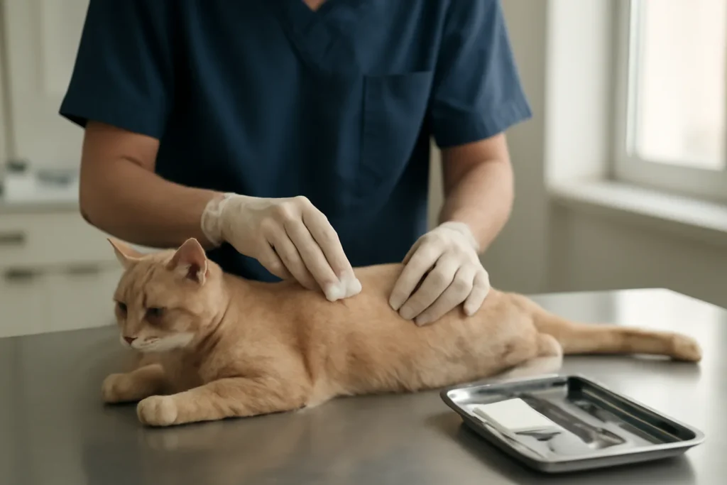 Ponction de moelle osseuse chez le chat — préparation vétérinaire du prélèvement