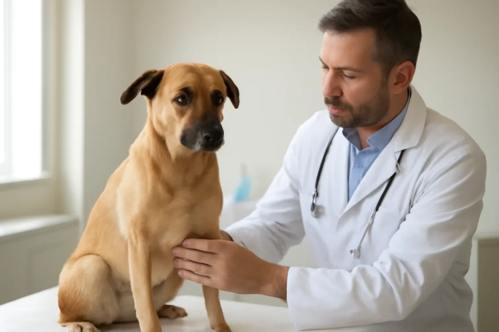 Pyomètre chez la chienne — examen abdominal vétérinaire