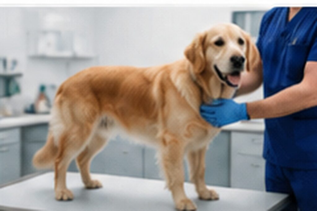 Chien examiné par un vétérinaire pour une hernie ombilicale