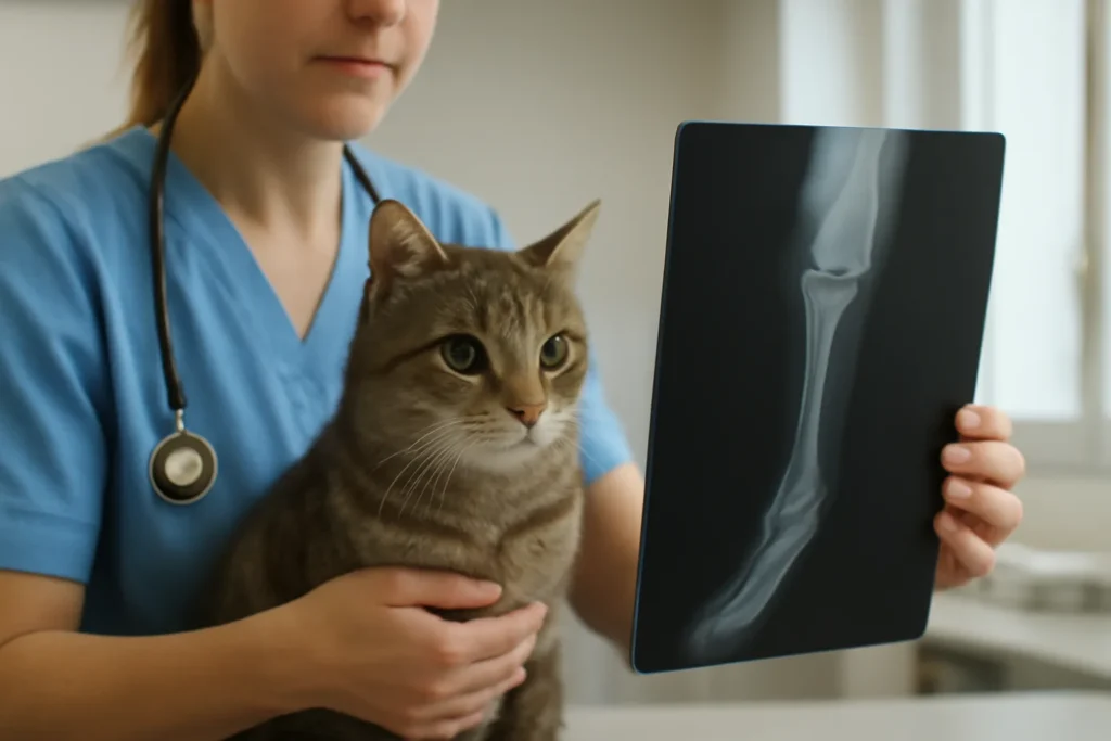Opération de luxation de la rotule chez le chat — radiographie d’un chat en clinique vétérinaire